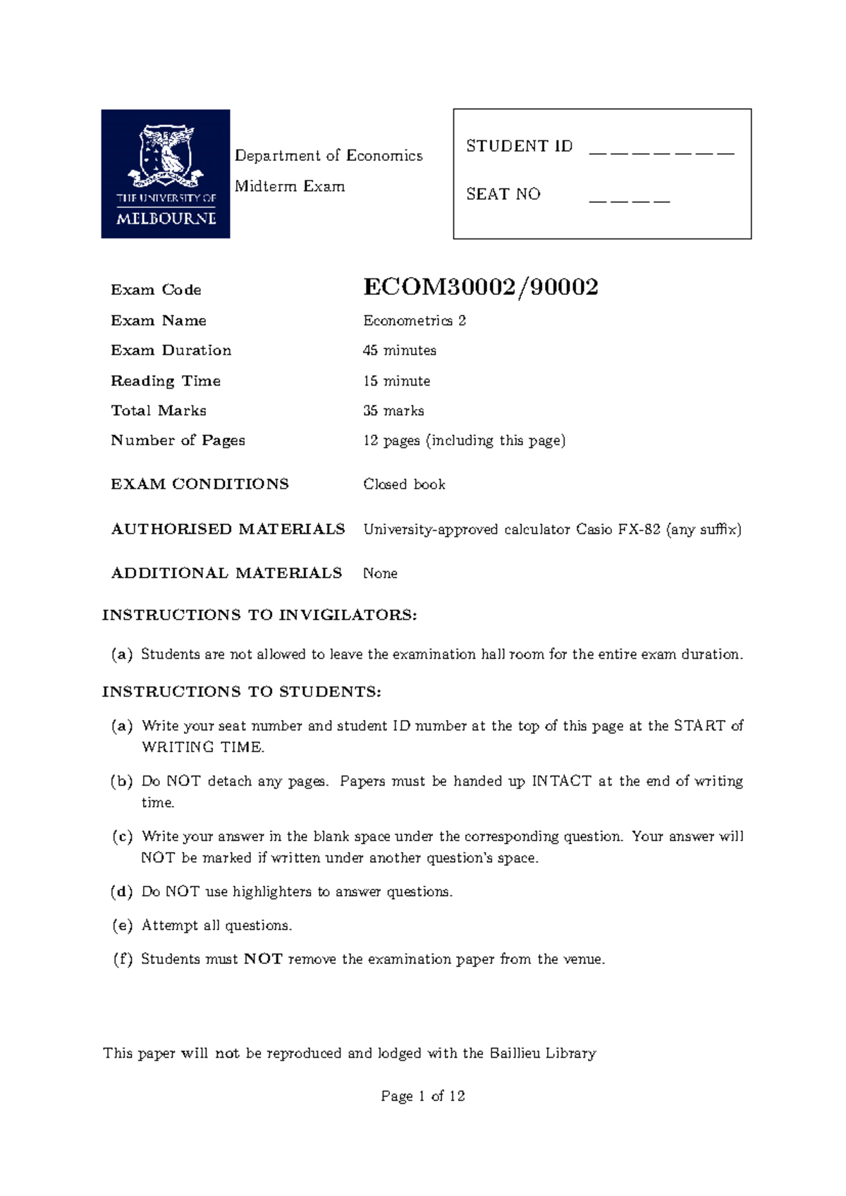 Midterm Exam E2: Econometrics Question Practice Guide - Studocu