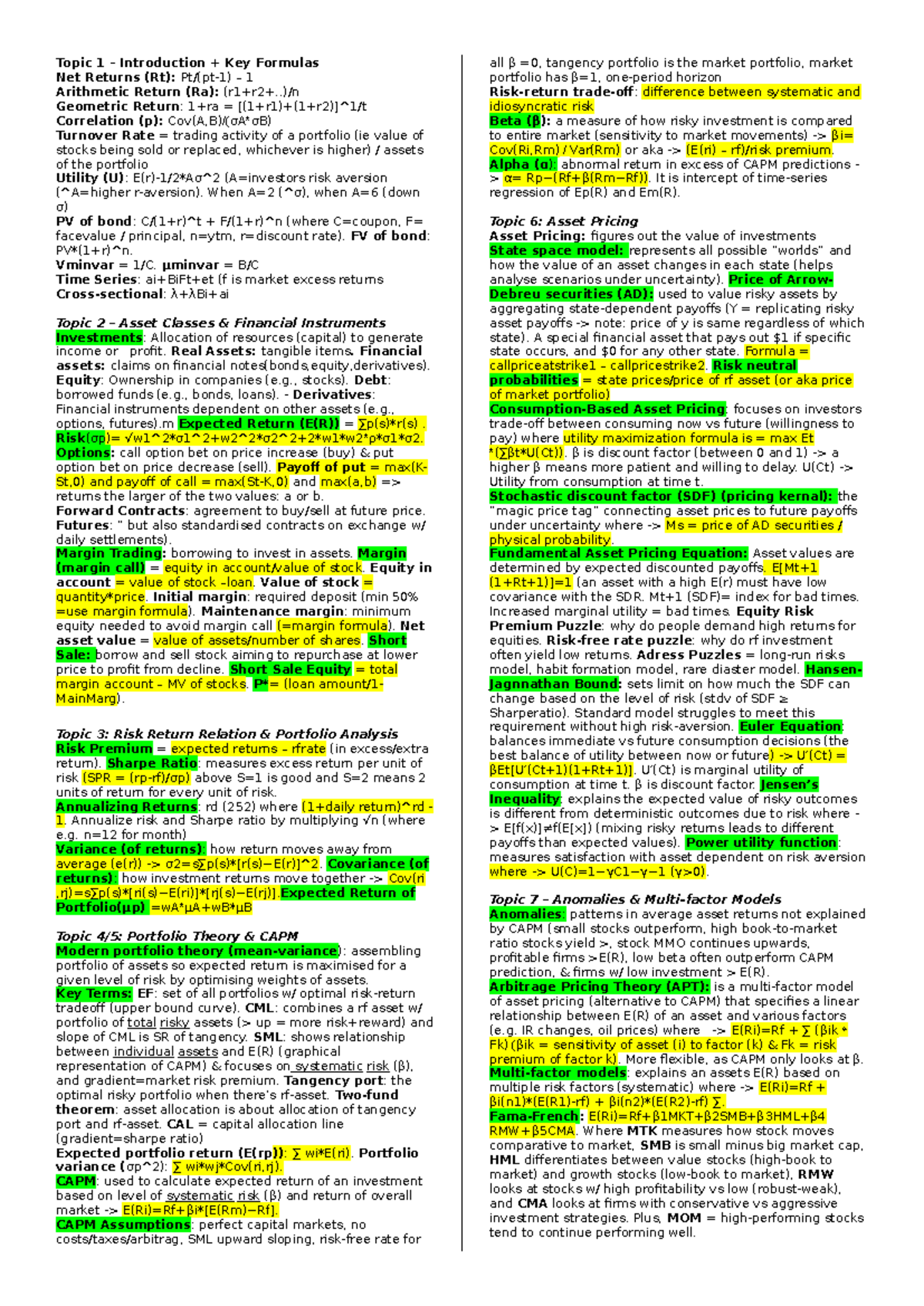 IPM 101 Final Exam Notes: Key Concepts in Investment Management - Studocu