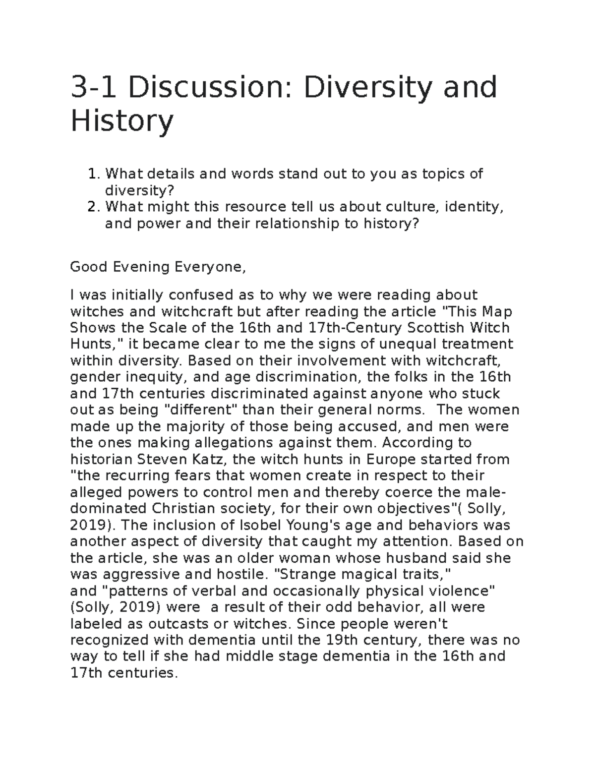 Diversity Insights in History: Discussion 3-1 Analysis - Studocu