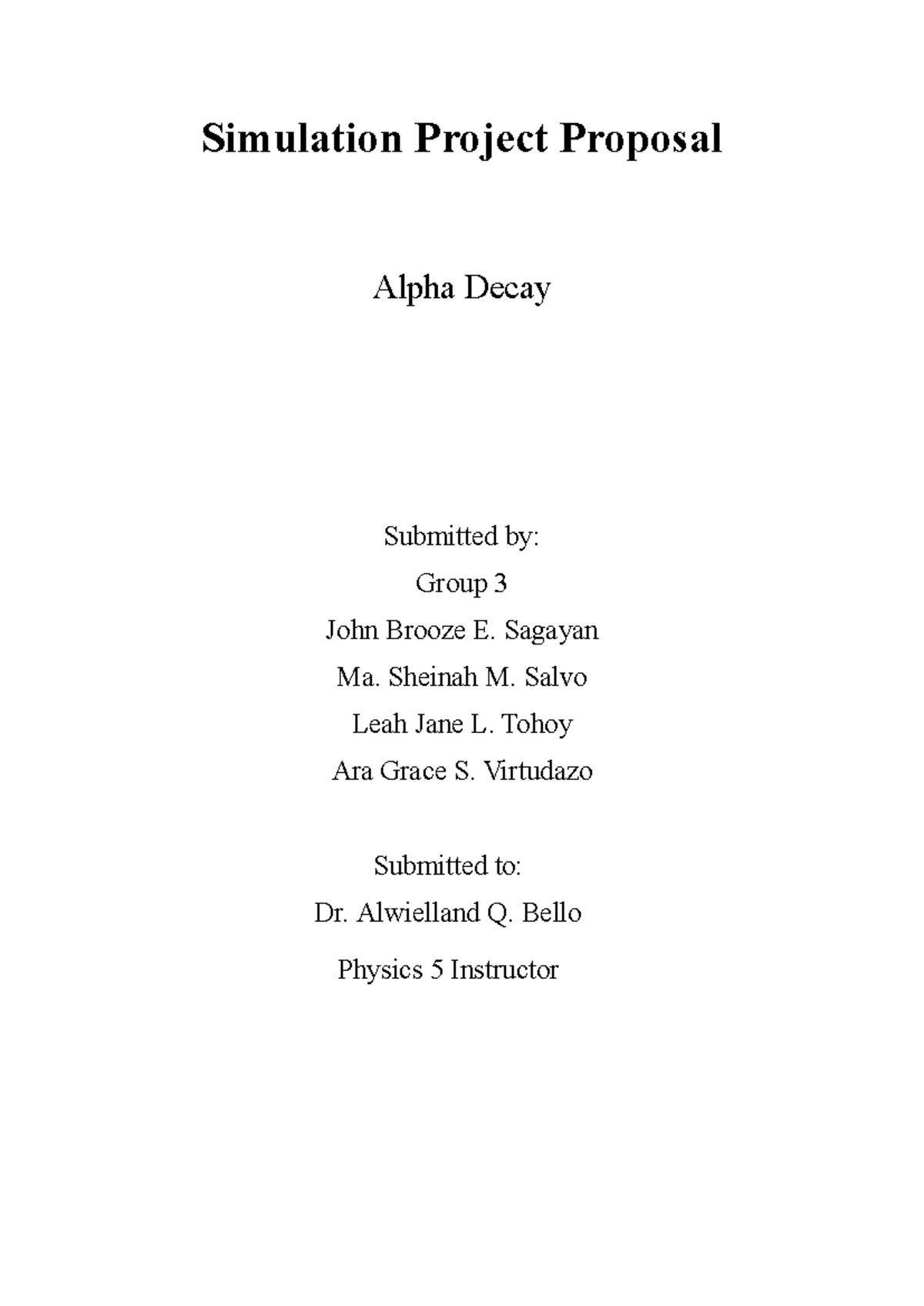 Physics 5 Final Exam: Alpha Decay Simulation Project Proposal - Studocu