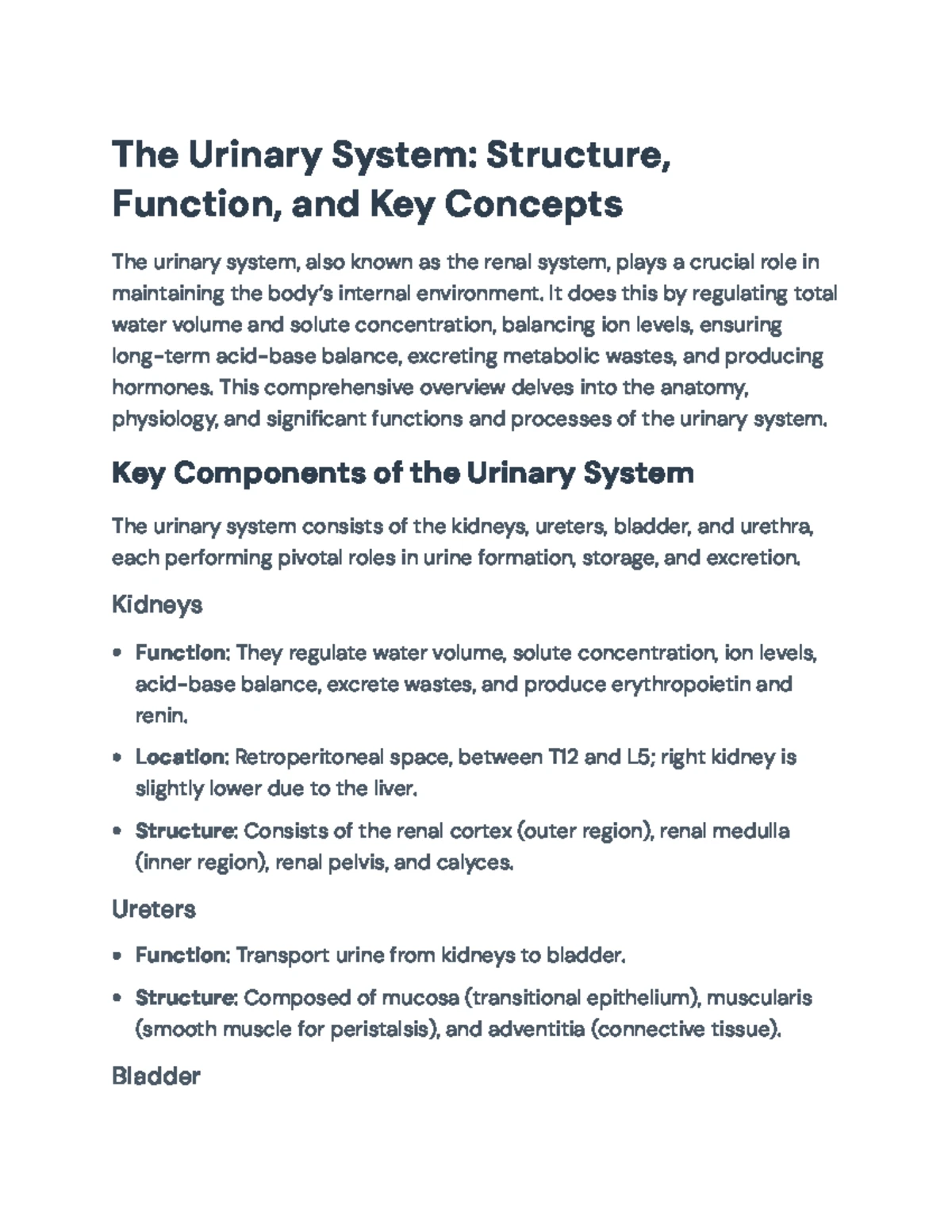 Unit 8: Overview of the Urinary System and Kidney Functions - Unit 8 ...