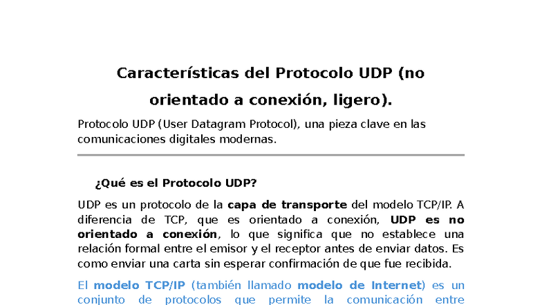 Características del Protocolo UDP - Características del Protocolo UDP ...