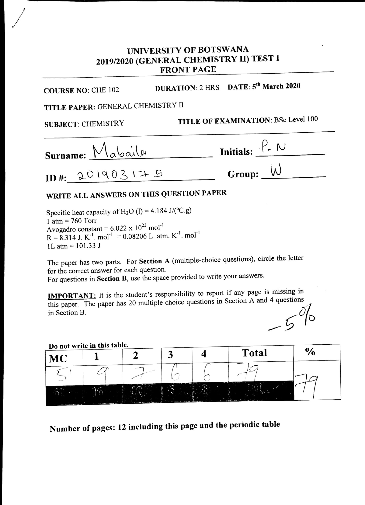 CHE 102 Test 1 - General Chemistry II Exam Questions and Answers - Studocu