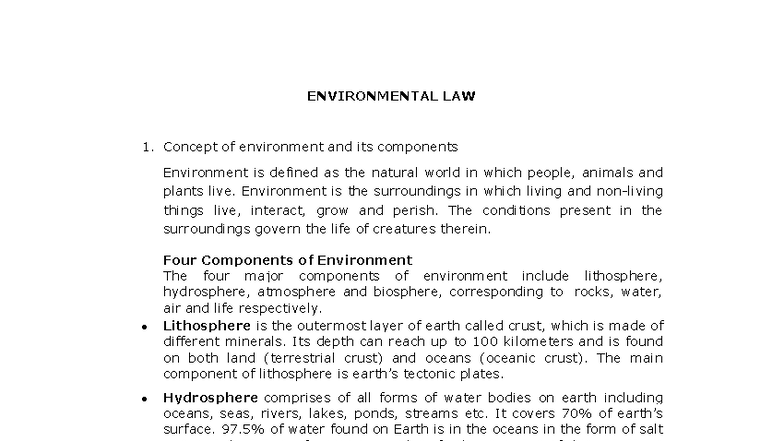 Environmental Law Notes: Key Concepts and Remedies (ENV 101) - Studocu