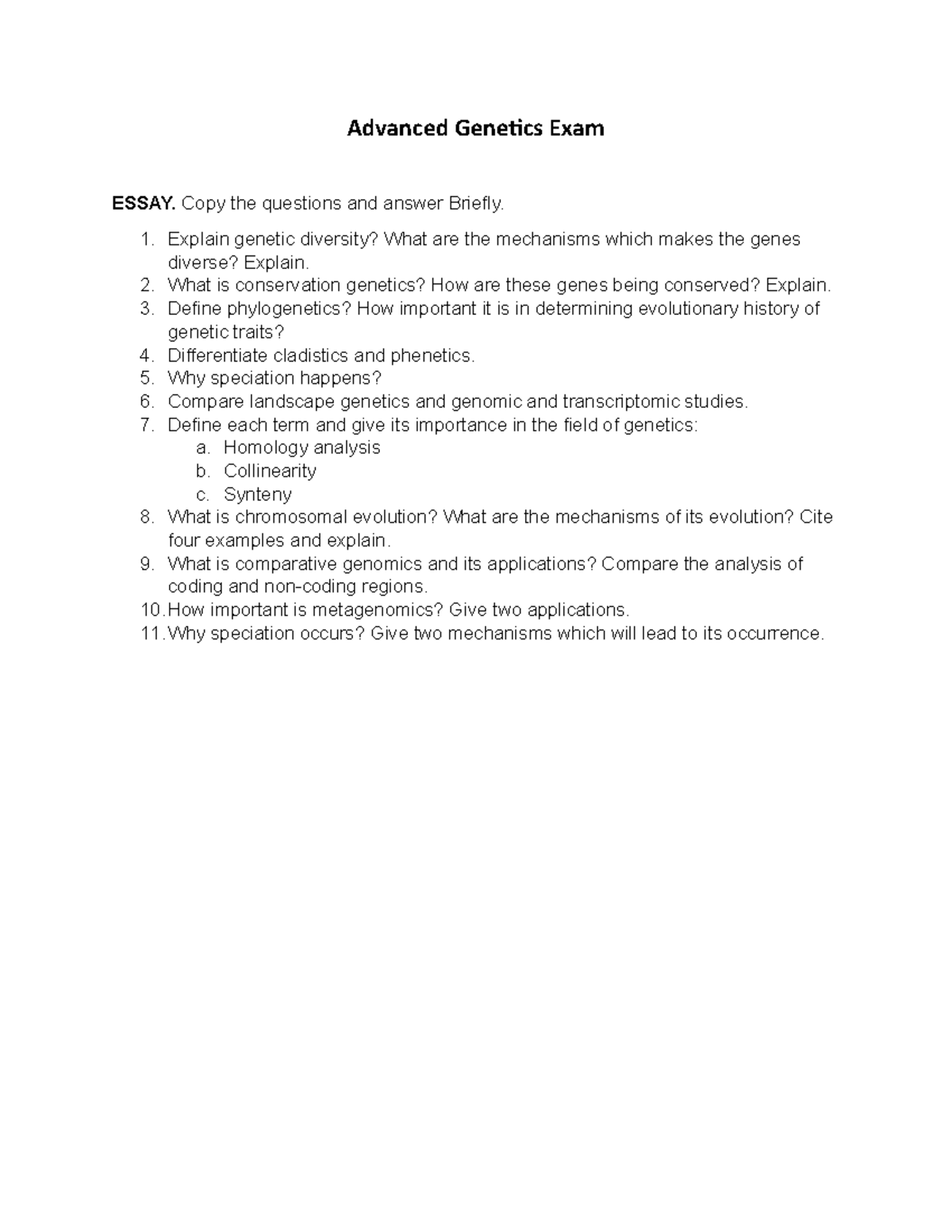 Advanced Genetics Exam Questions & Brief Answers Guide - Studocu