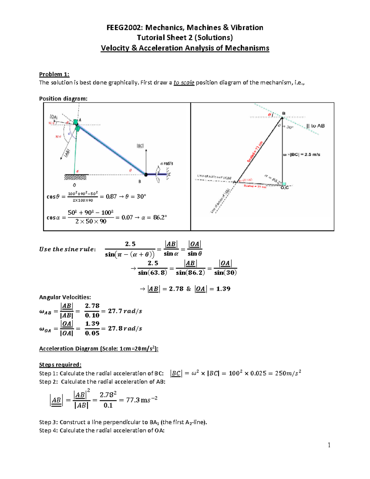 FEEG2002 Tutorial 2 Solutions: Velocity & Acceleration of Mechanisms ...