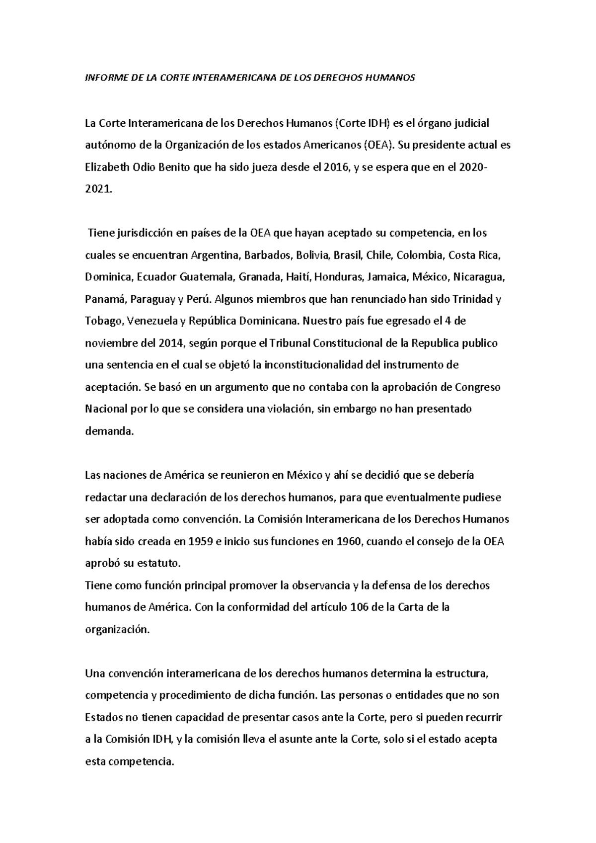 Informe DE LA Corte Interamericana DE LOS Derechos - INFORME DE LA ...