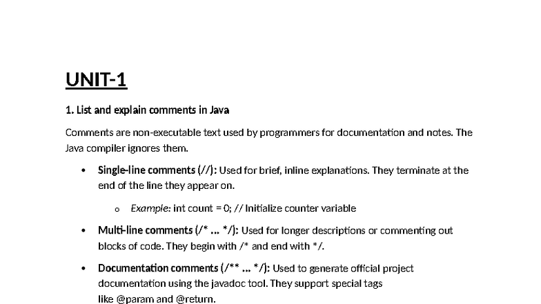Java Programming Concepts: Comments, Variables, and More (CS101) - Studocu