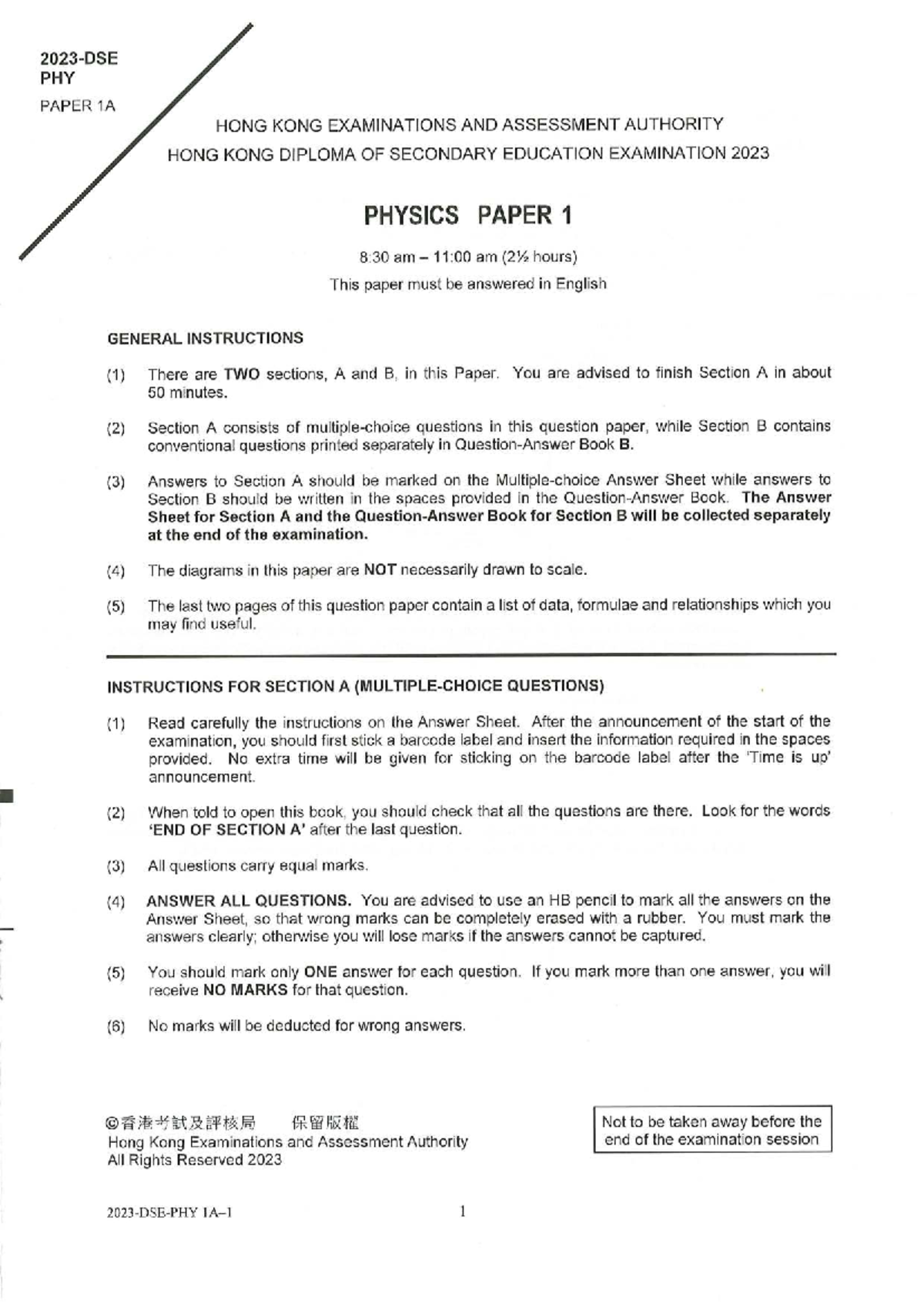 P1A - 2023 Physics Paper 1 Exam Practice Guide - Studocu