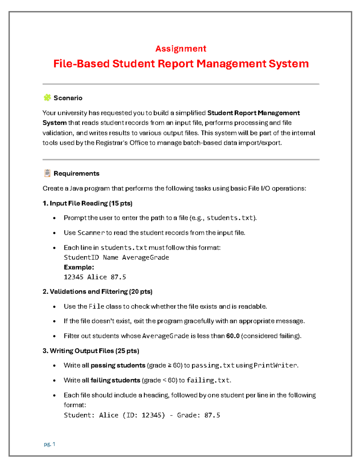Assignment - File I/O for Student Report Management System - Studocu