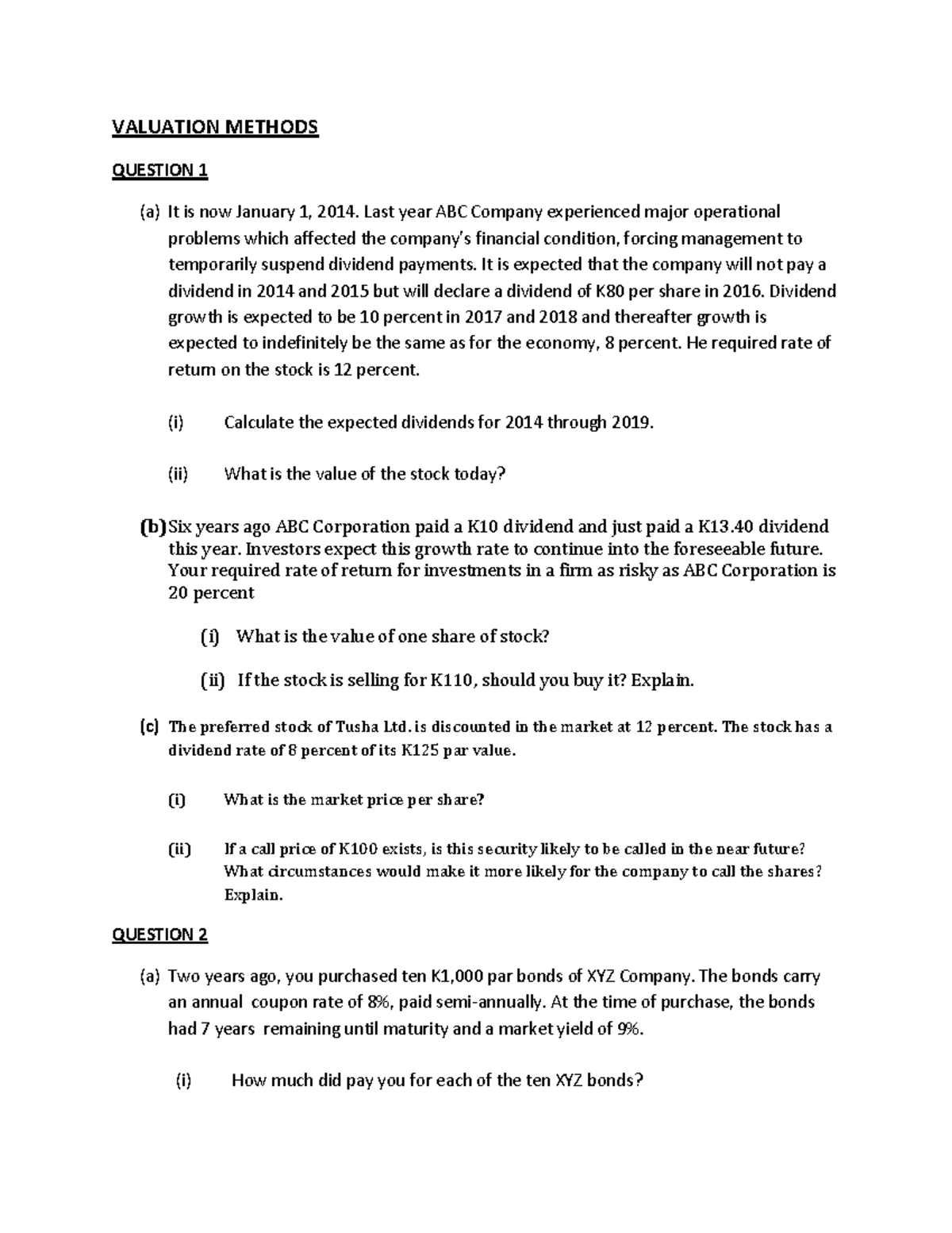 Valuation Methods: 224 Questions - Insights into Stock Analysis - Studocu