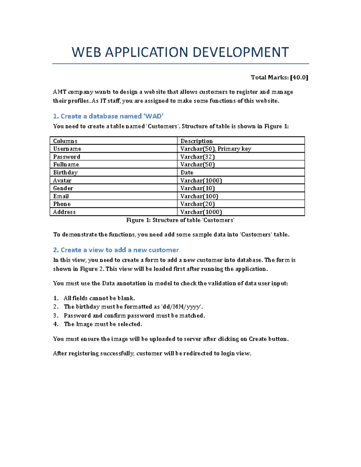 Web Application Development Exam: Customer Profile Management - Studocu