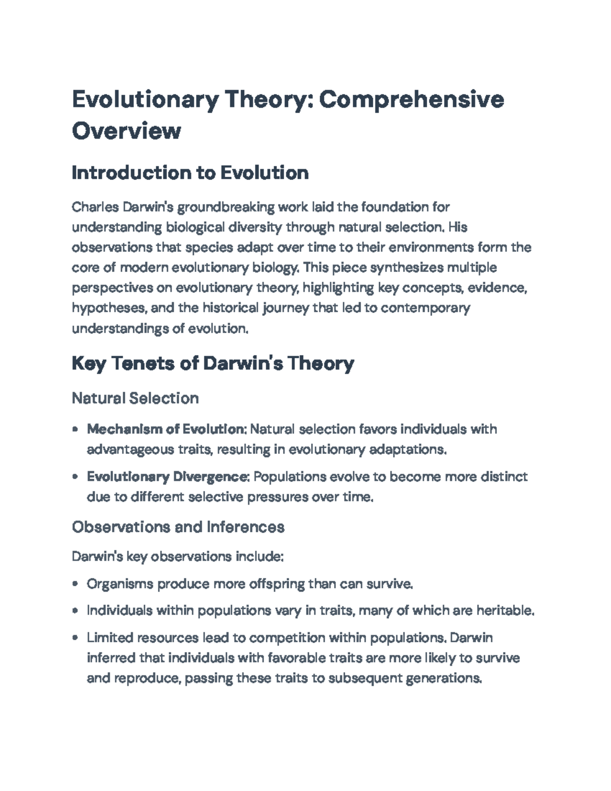 Evolutionary Theory: A Comprehensive Overview of Darwin’s Insights ...