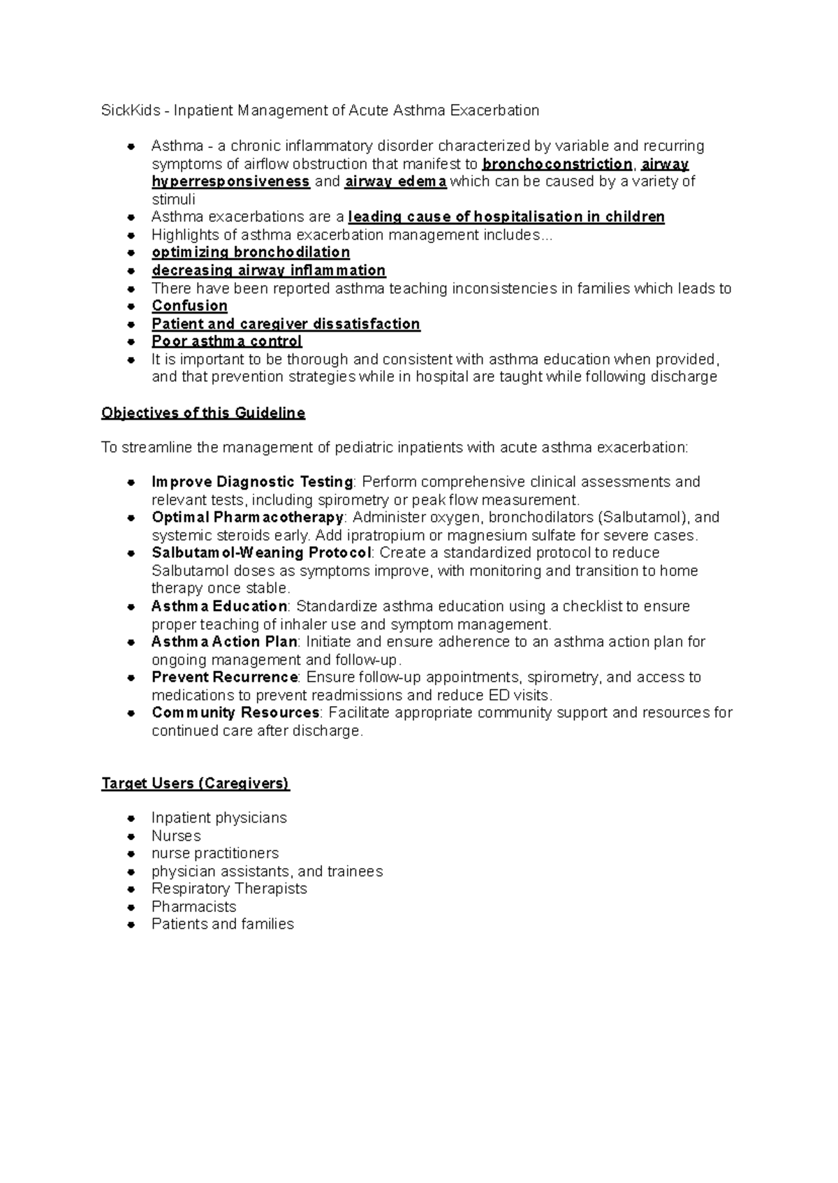SickKids Clinical Practice Guidelines: Asthma Management Pathway - Studocu