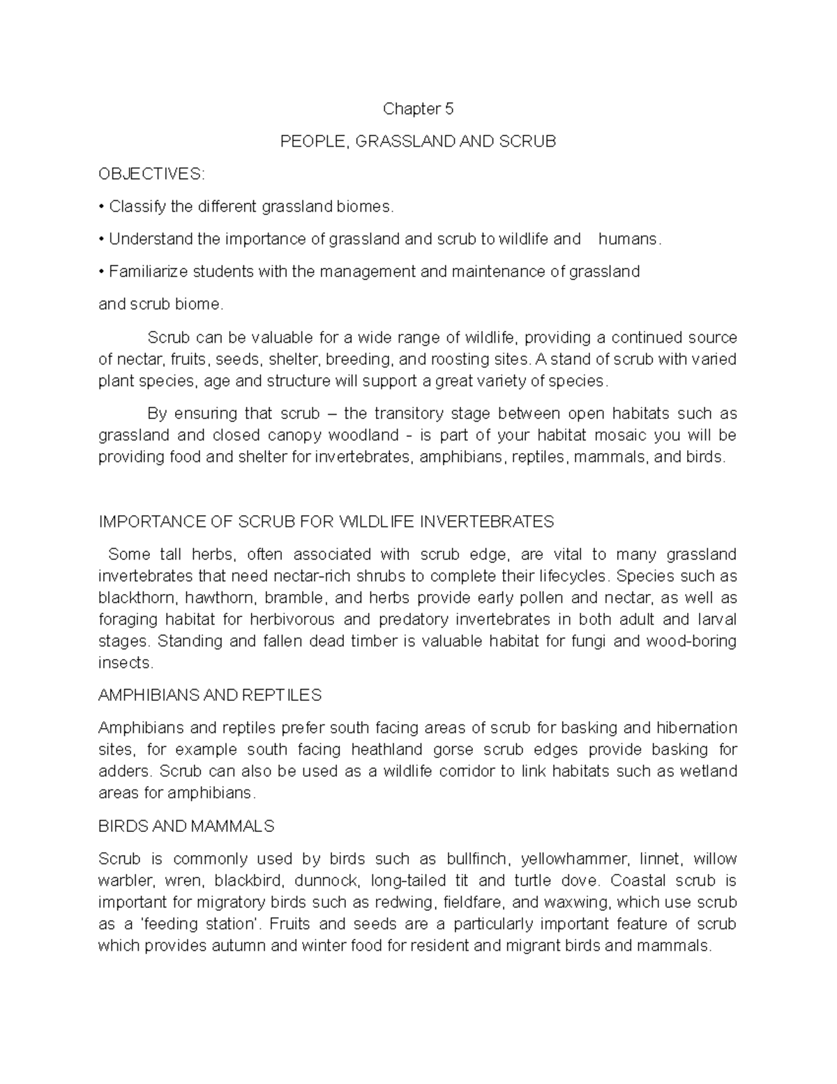 Chapter 5: Grassland and Scrub Biomes - Importance and Management - Studocu