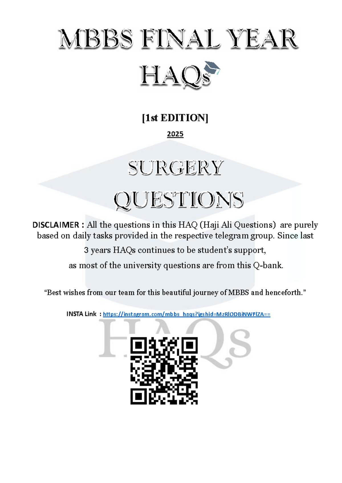 MBBS FINAL YEAR SURGERY HAQs 2025 - Key Questions and Concepts - Studocu
