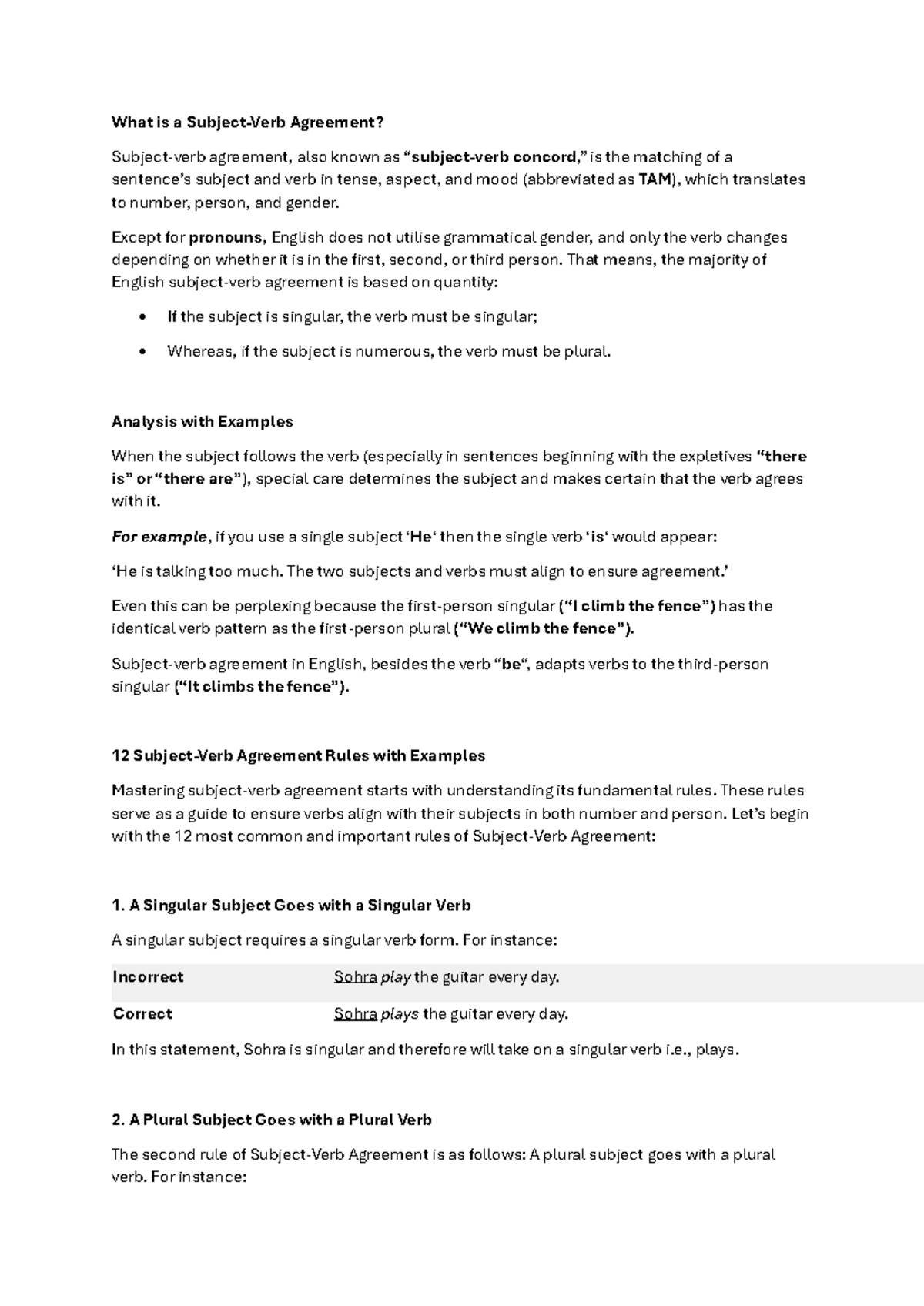SVA- Subject-Verb Agreement Rules and Examples for Mastery - Studocu