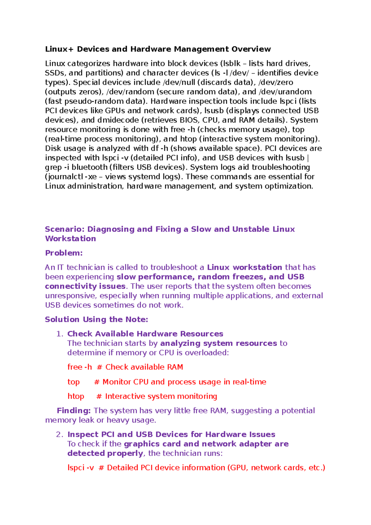4. lecture 4 linux+ Note - Linux+ Devices and Hardware Management ...