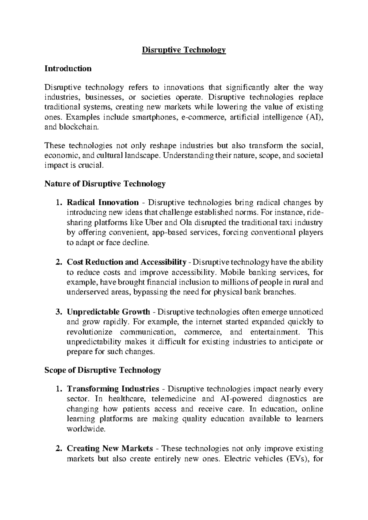 Disruptive Technology: Understanding Its Impact and Challenges - Studocu