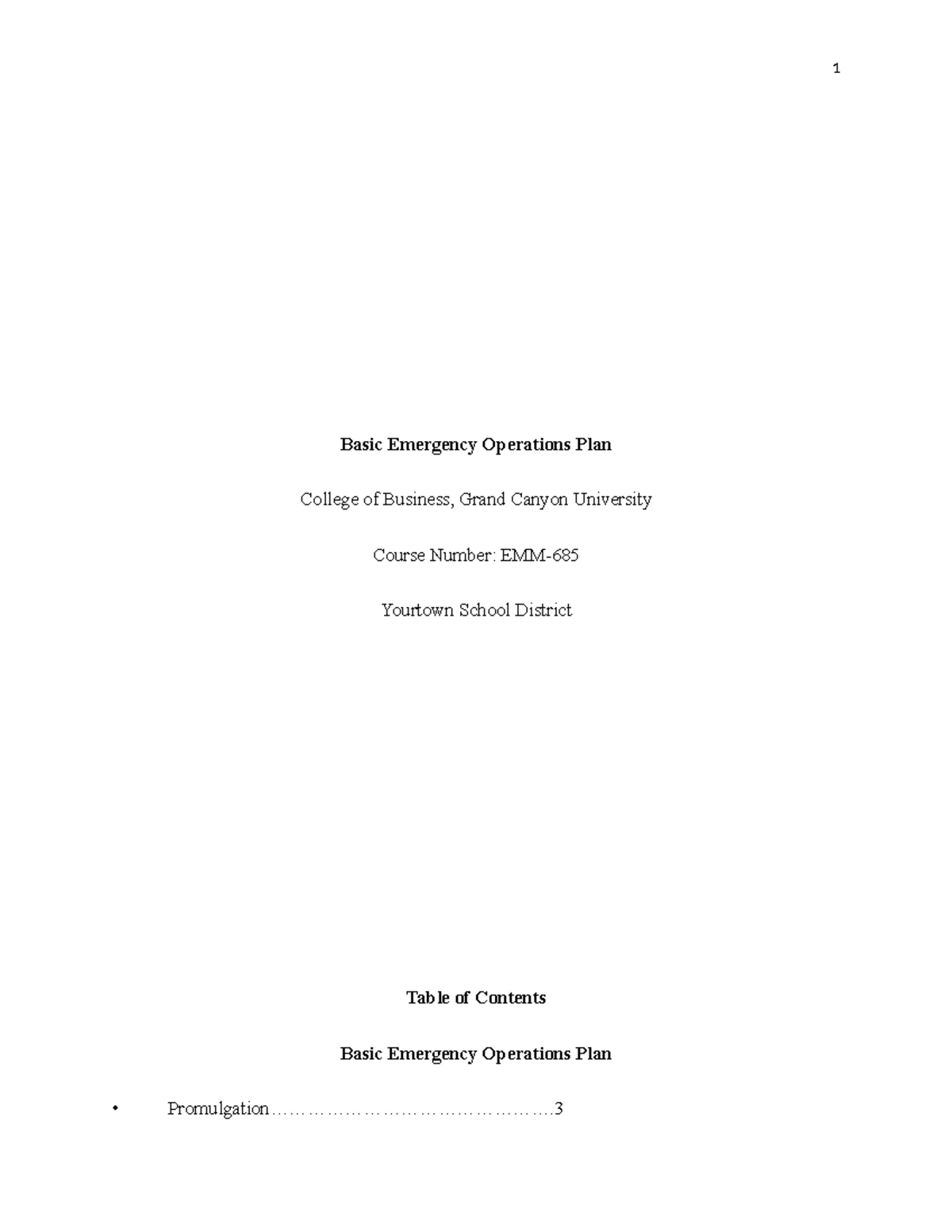 Concept of Operations (CONOPS) for Yourtown School District Emergency ...