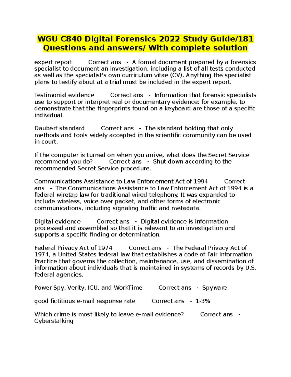 WGU C840 Digital Forensics 2022 Comprehensive Study Guide & Q&A - Studocu