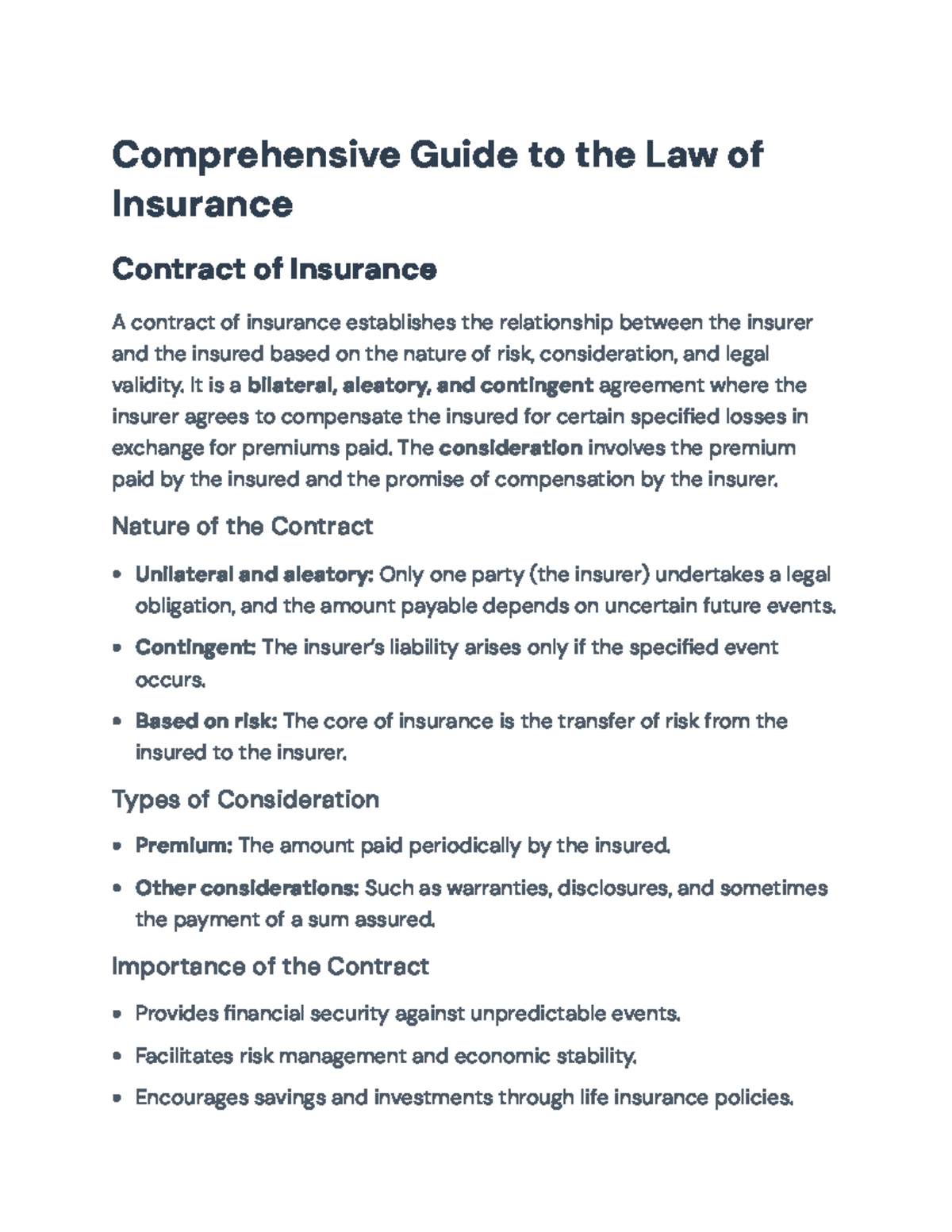 Comprehensive Guide to Insurance Law and Its Principles (LAW101 ...