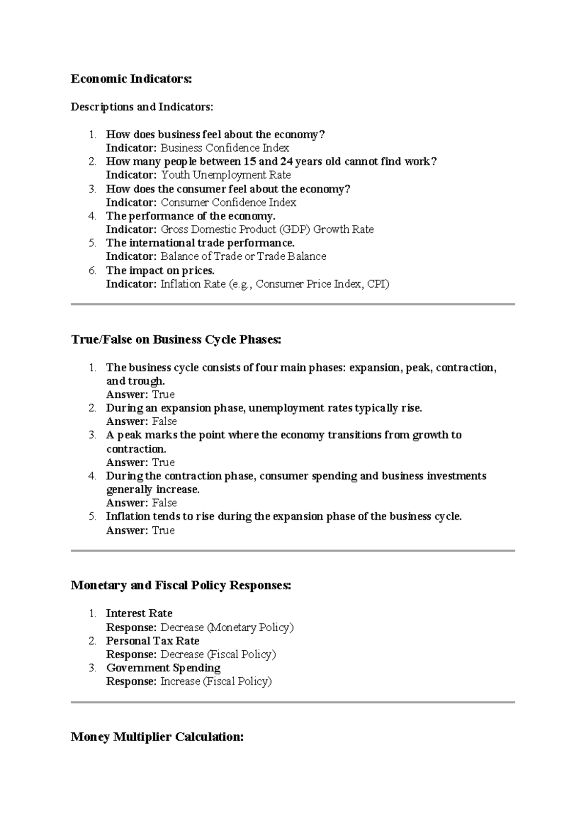 Economic Indicators and Business Cycle Analysis: ECON 101 - Studocu