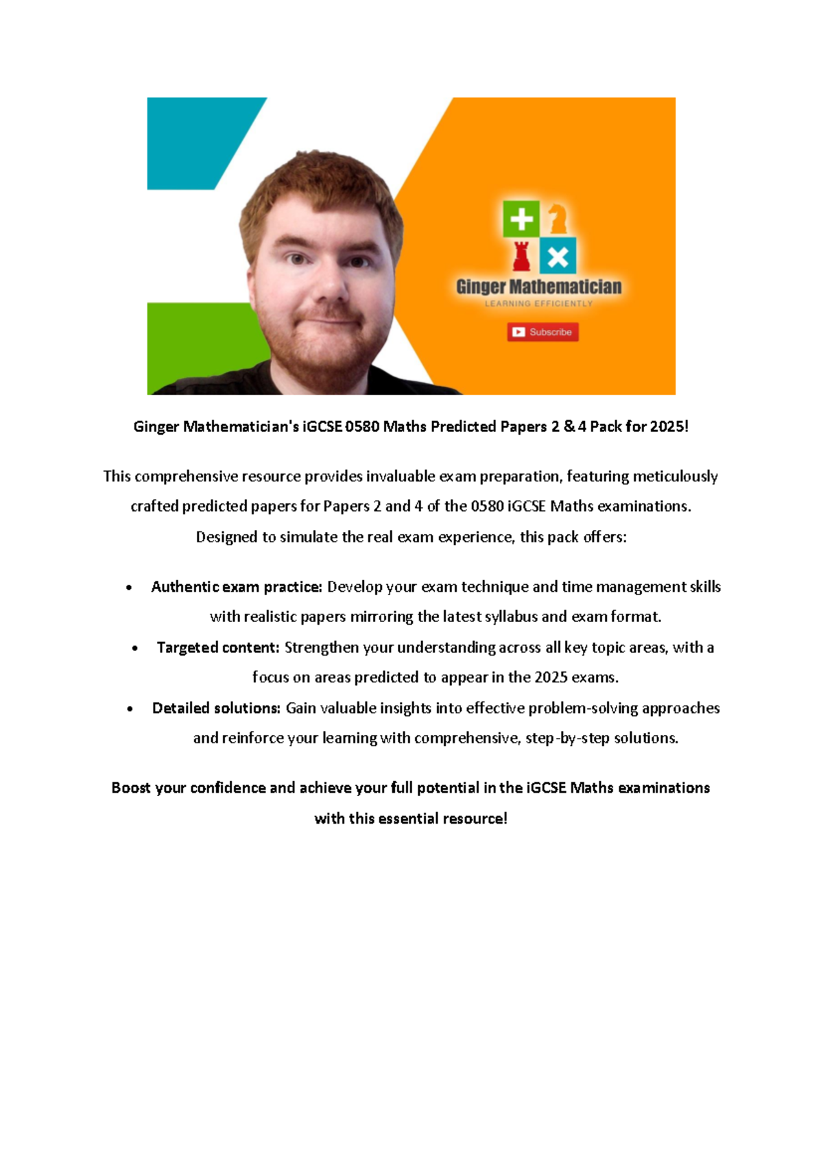 Ginger iGCSE 0580 Maths Predicted Papers 2 & 4 Pack for 2025 Exam Prep ...