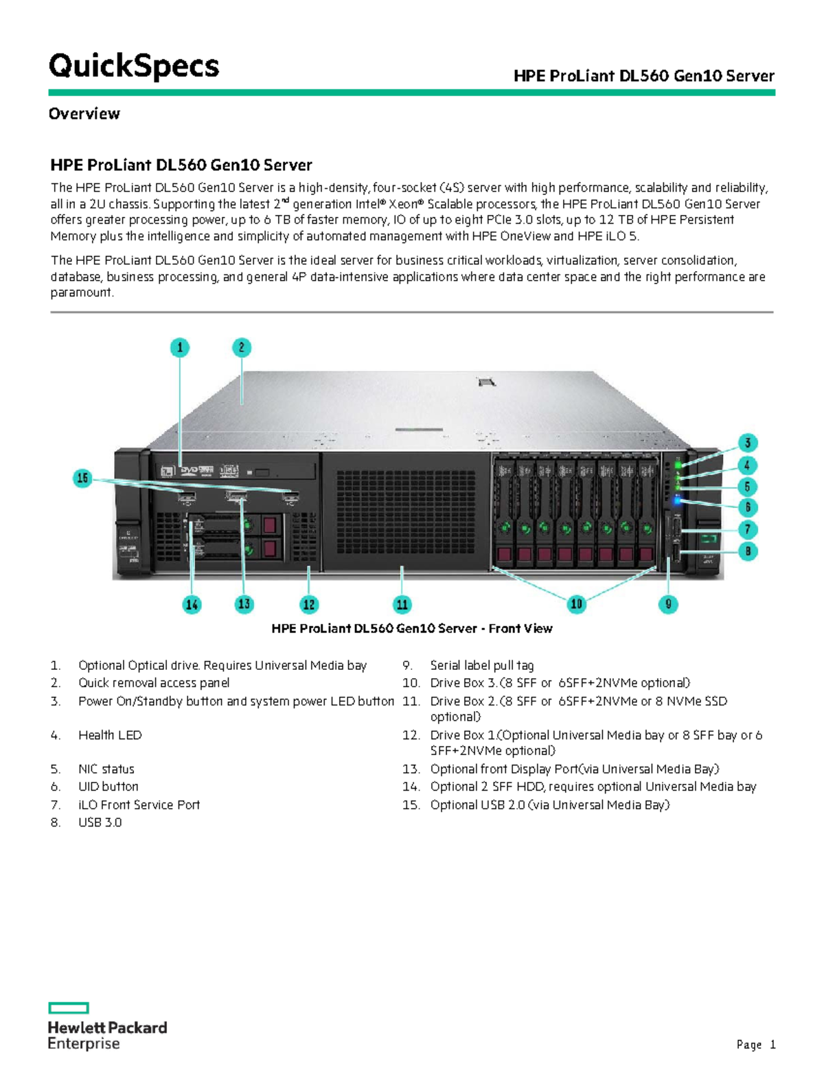 HPE Pro Liant DL560 Gen10 Server-a00008181 enw - Overview HPE ProLiant ...