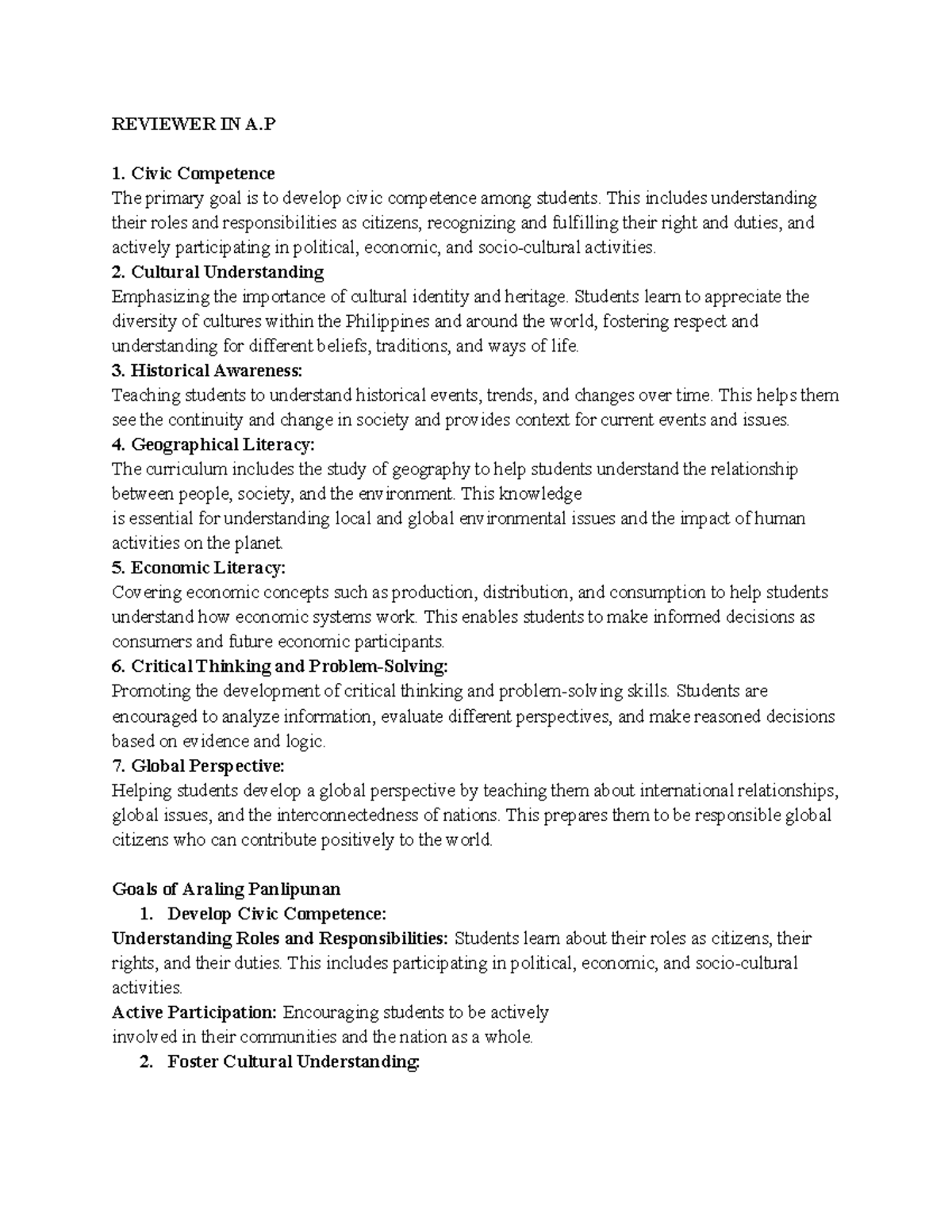 Reviewer IN A-1: Civic Competence and Cultural Understanding - Studocu