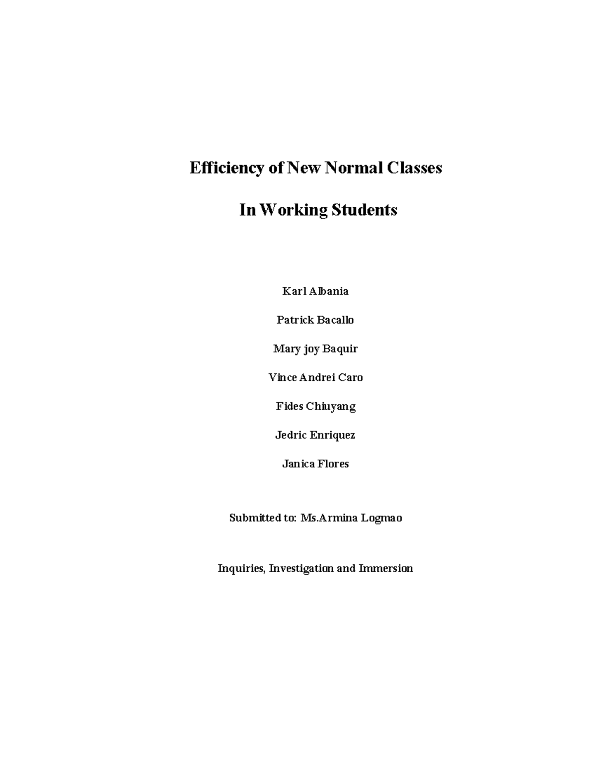Efficiency of New Normal Classes for Working Students (Grade 12 GAS ...