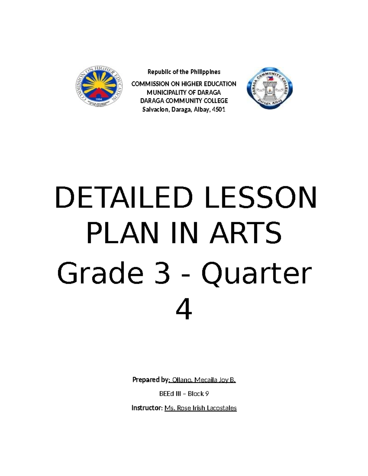 Detailed Lesson Plan in Arts 3: Color Types & Activities - Studocu