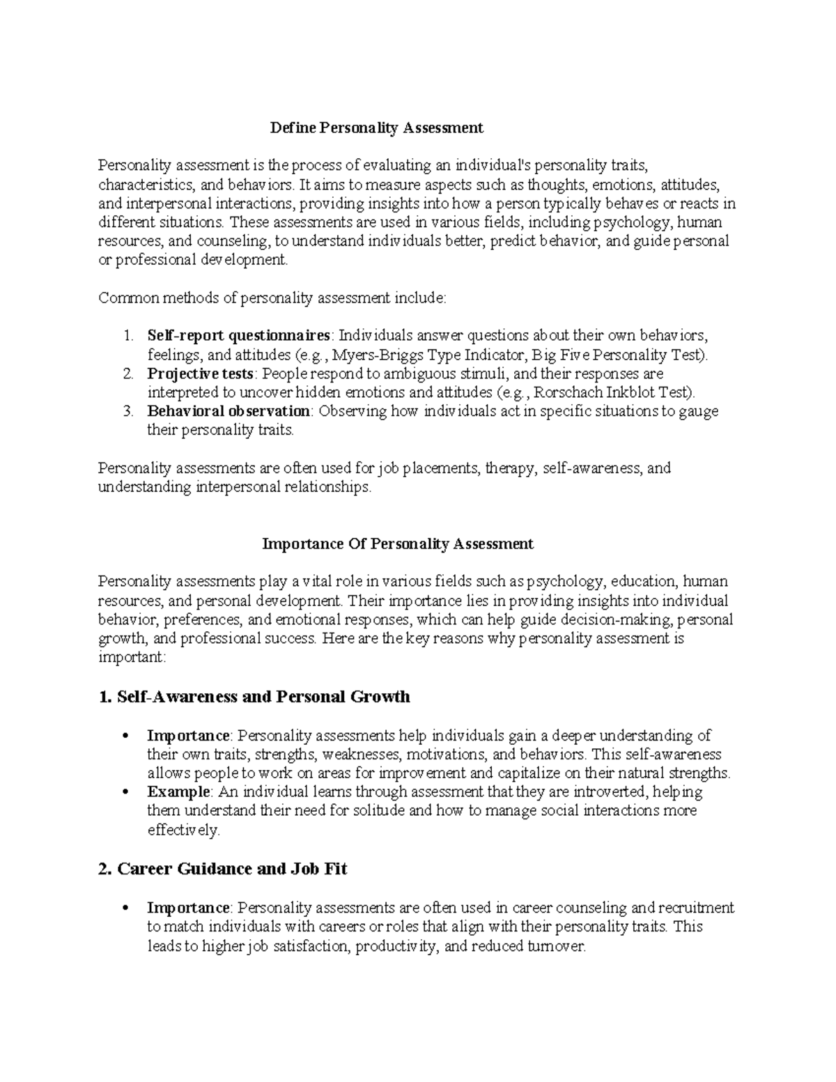 PSY 101: Understanding Personality Assessment and Its Importance - Studocu