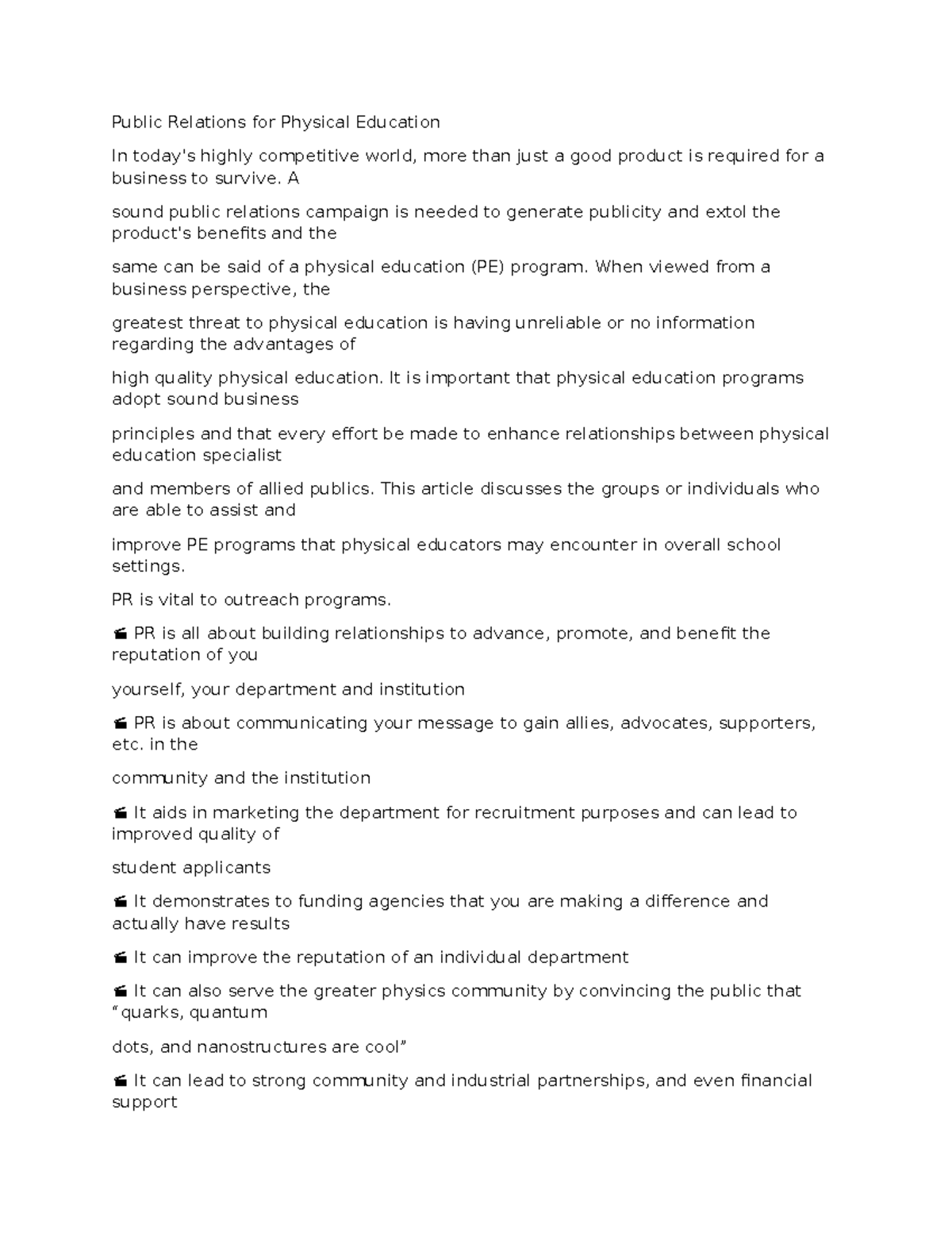 Public Relations for Physical Education - A sound public relations ...