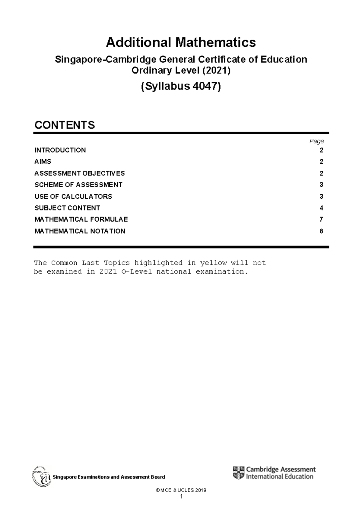 O-Level Additional Mathematics Syllabus 4047 (2021) Overview - Studocu