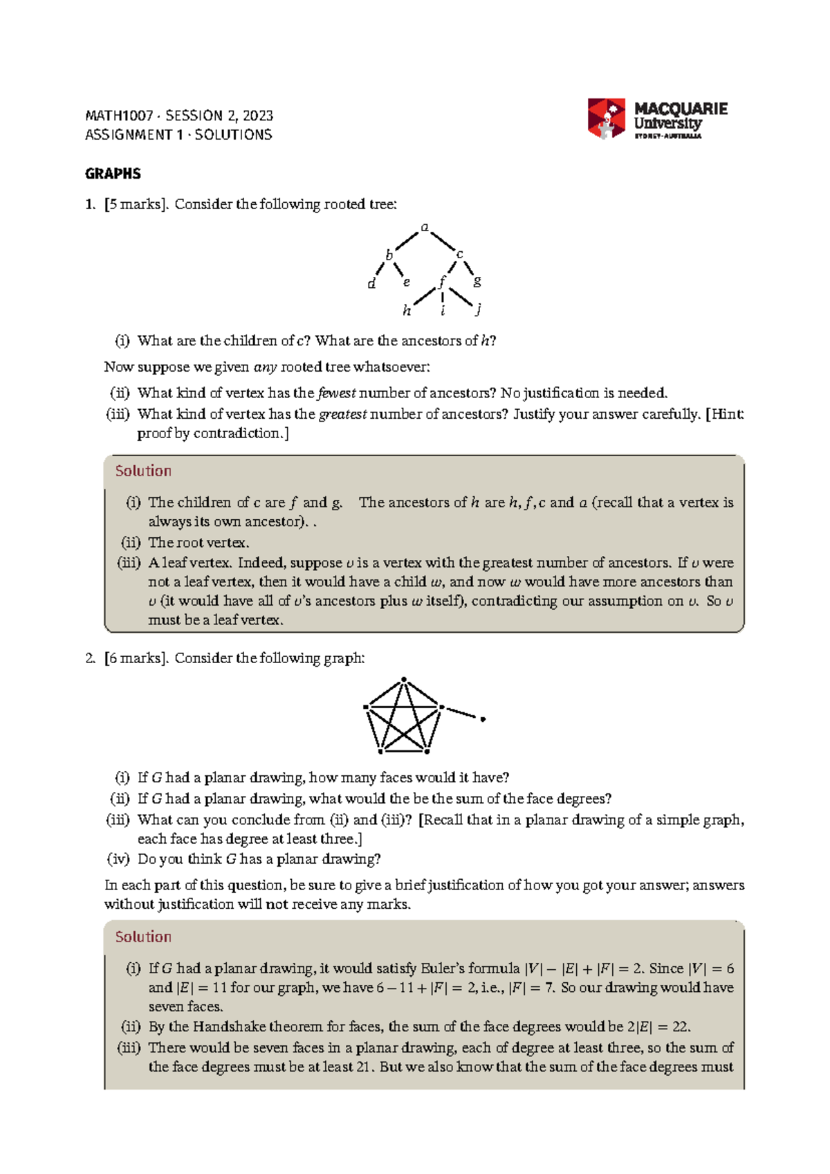 Math1007 Assignment 1 Solutions: Tree and Graph Theory Exercises - Studocu