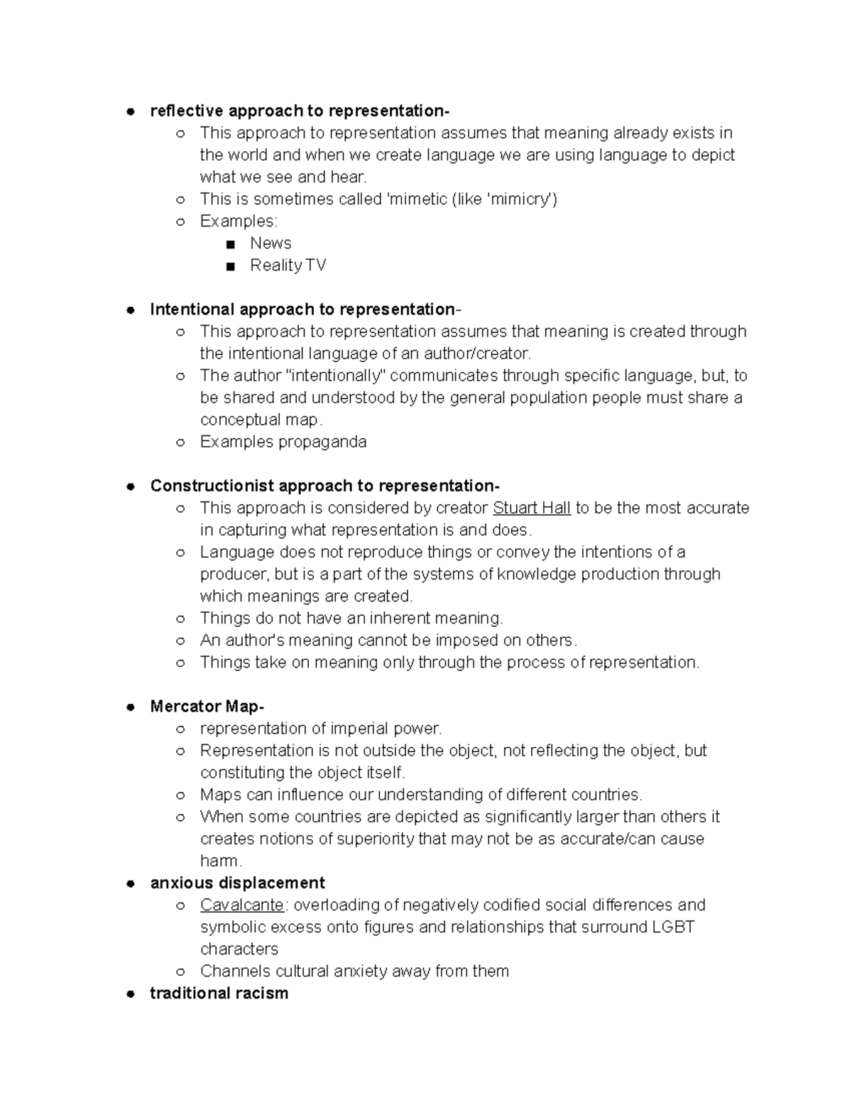 Media Studies Study Guide - reflective approach to representation- This ...