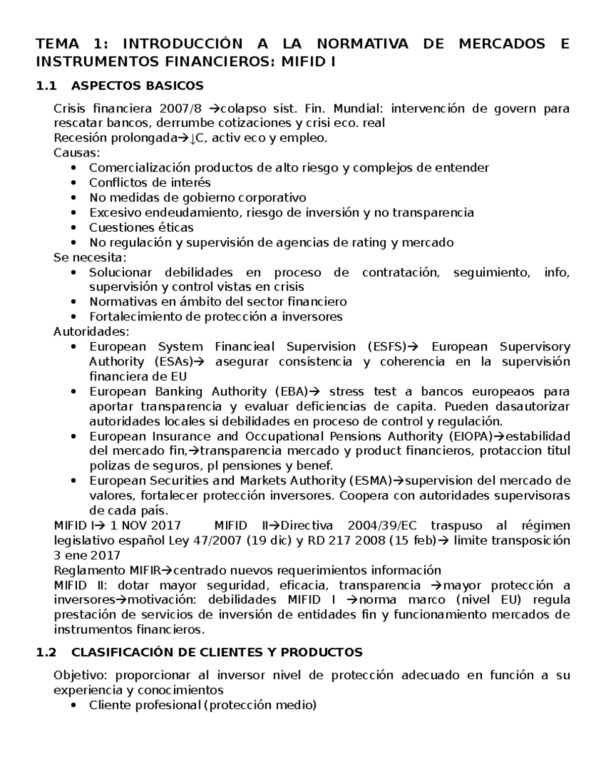 Apuntes sobre MiFID I y MiFID II: Régimen Normativo Financiero - Document Preview