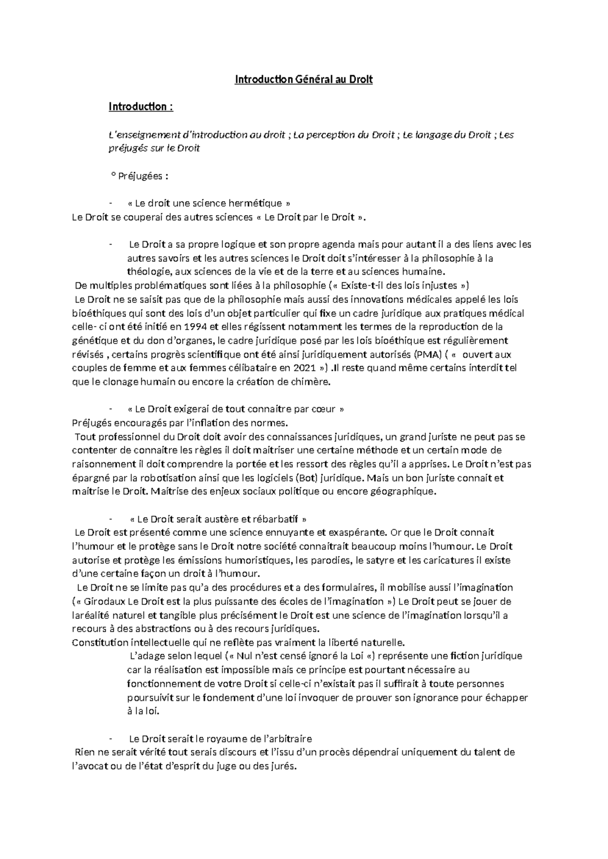 CM Introduction Générale au Droit - Cours Complet et Analyse - Studocu