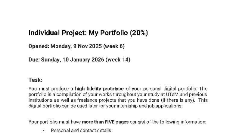 SEM 1 2526 Individual Project: Digital Portfolio Prototype Guide - Studocu