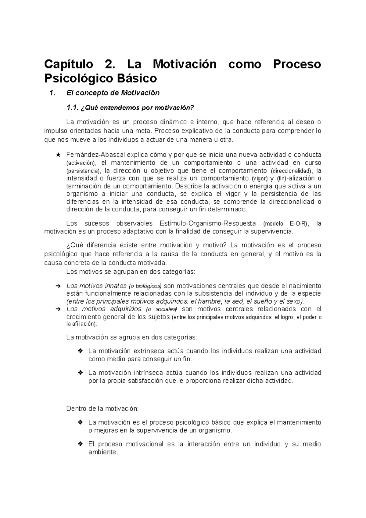 Psicología de la Motivación: Capítulo 2 - Proceso y Teorías 2025-2026 ...