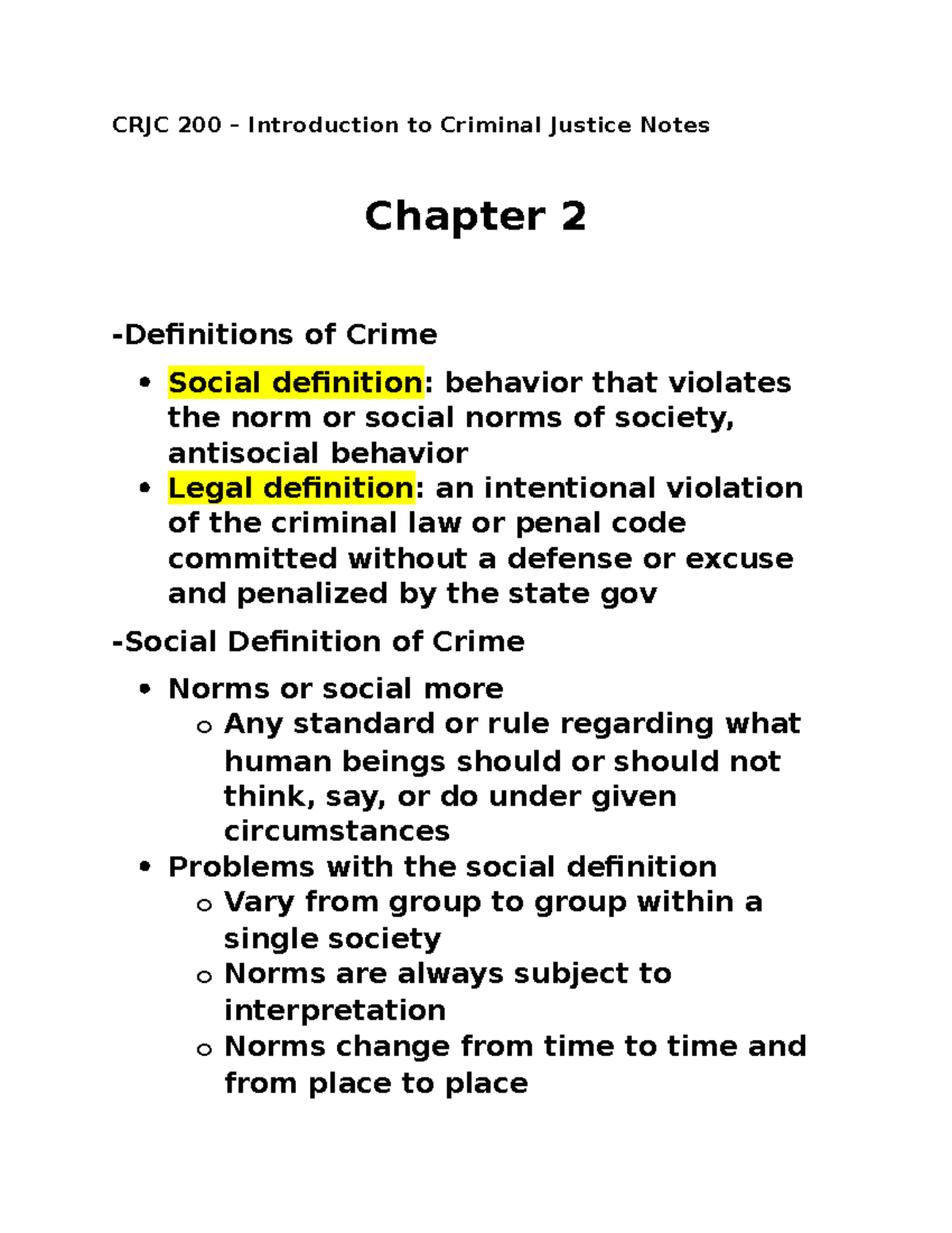Chapter 2 - CRJC 200 - CRJC 200 – Introduction to Criminal Justice ...