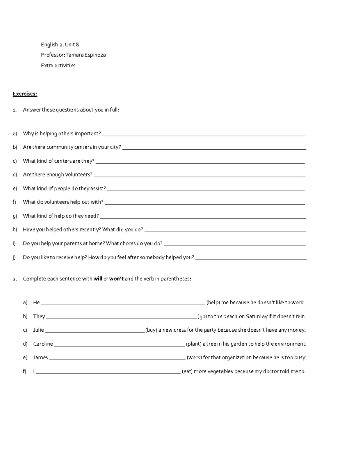 Extra Activities for English 2: Unit 6 - Understanding Others - Studocu