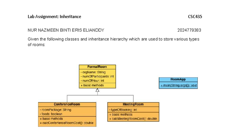 Lab Assignment: Inheritance Overview CSC435 - Studocu