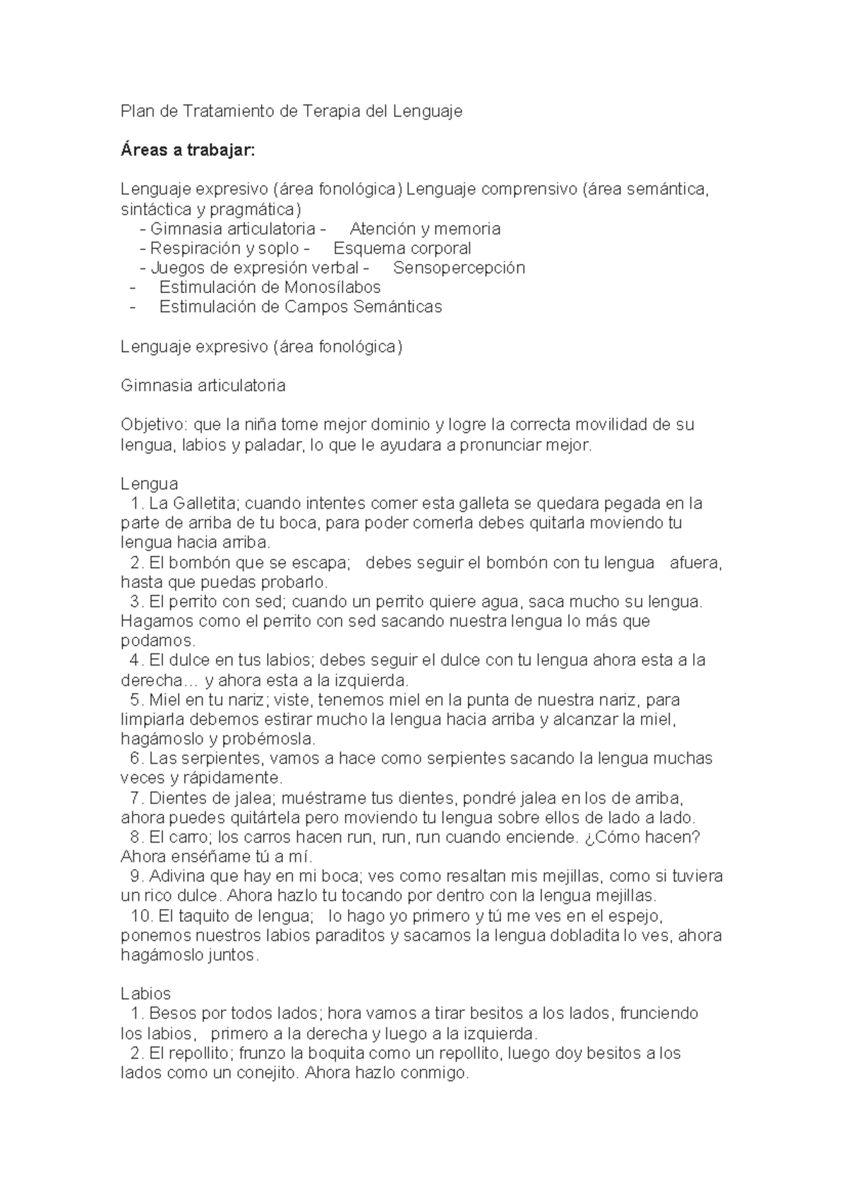 146590264 Plan de Tratamiento para Terapia del Lenguaje Infantil - Studocu