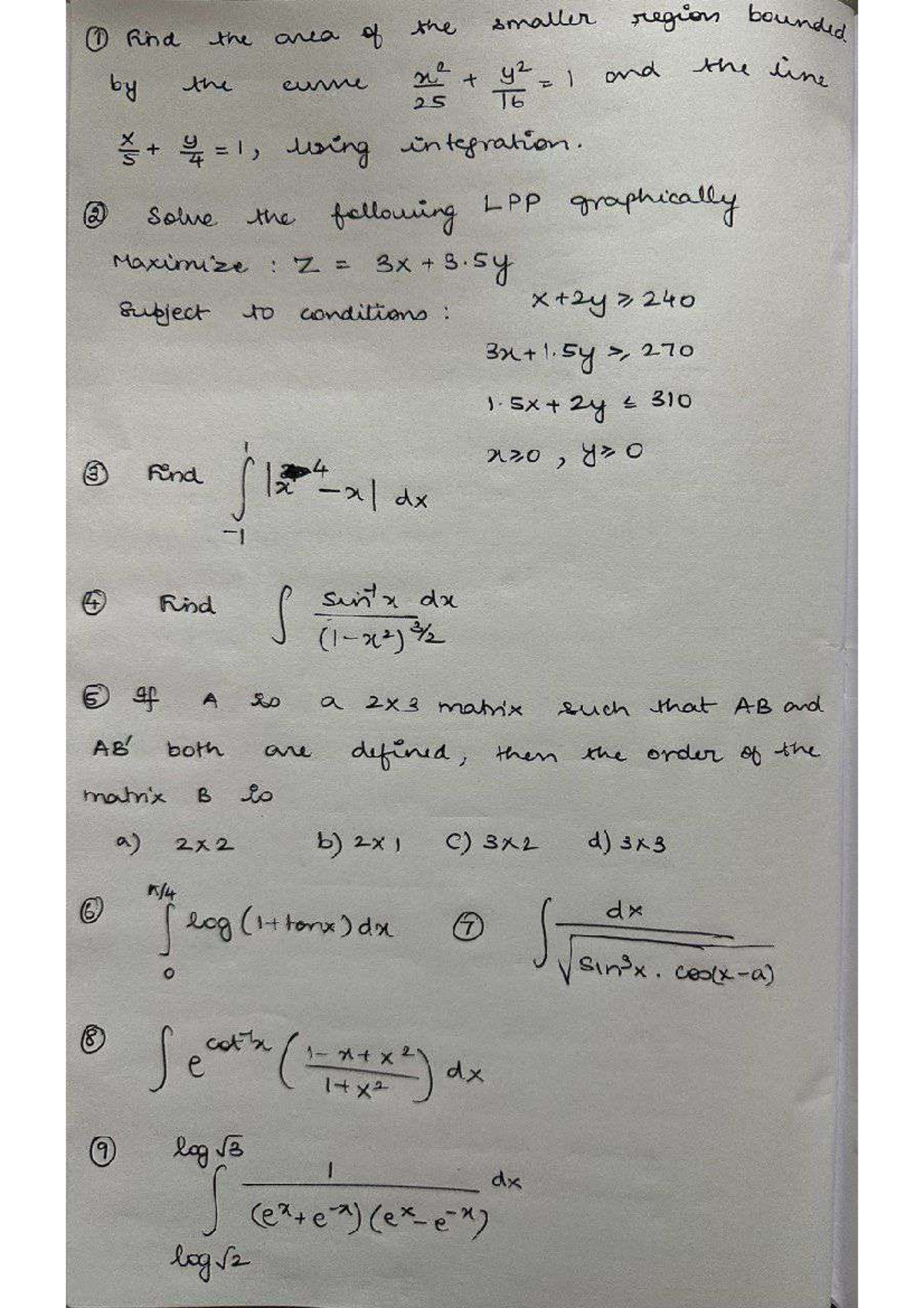 Class 12 Math Day 15 Integration & Optimization Assignment - Studocu