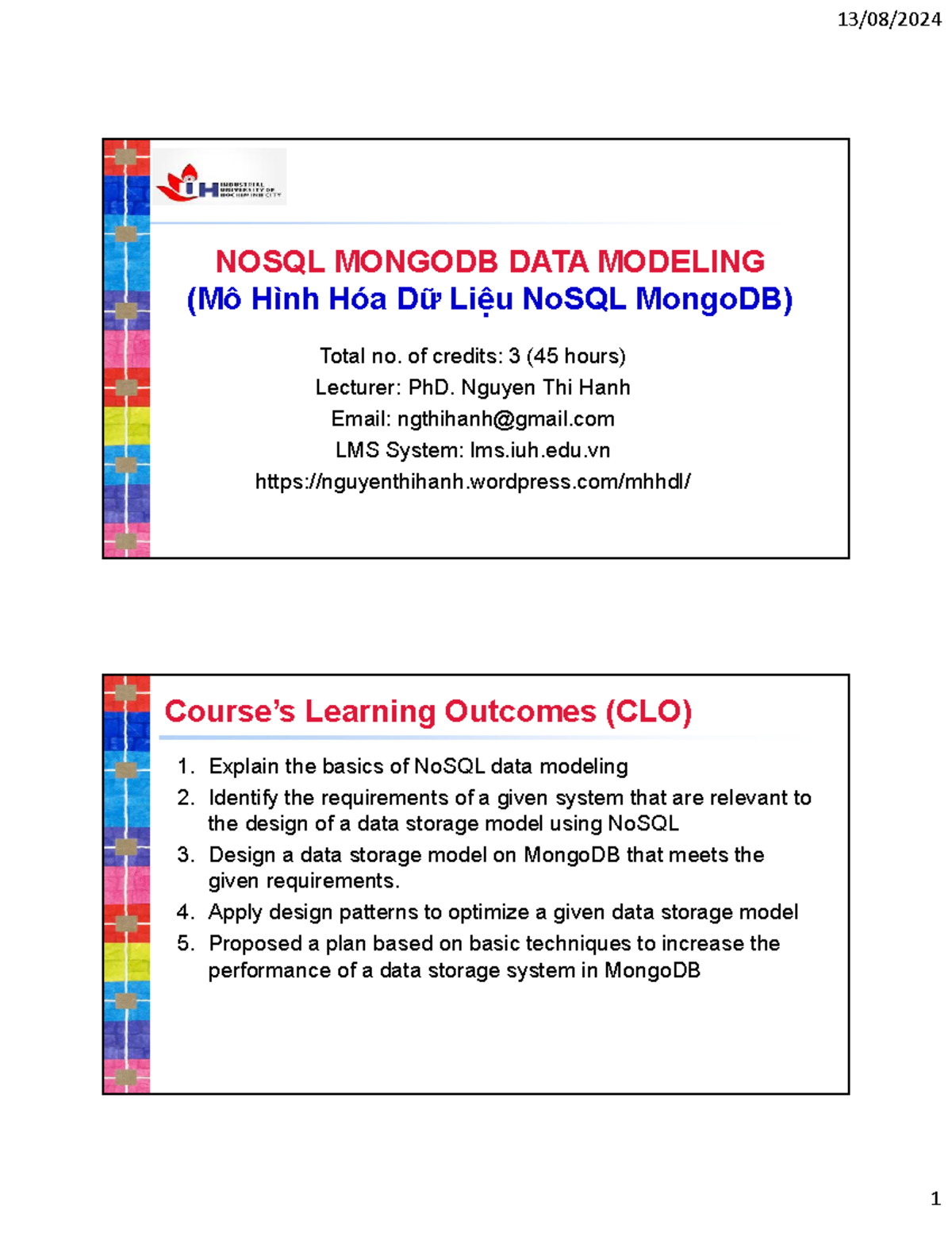 00 Chapter Overview Subject - 13/08/ 1 NOSQL MONGODB DATA MODELING (Mô ...