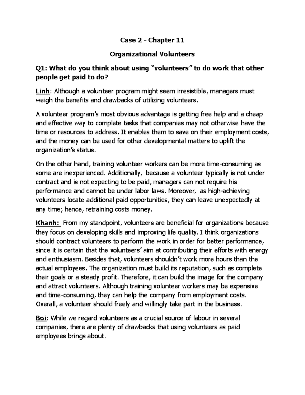 Case Study: Utilizing Volunteers in Organizational Structures - Studocu