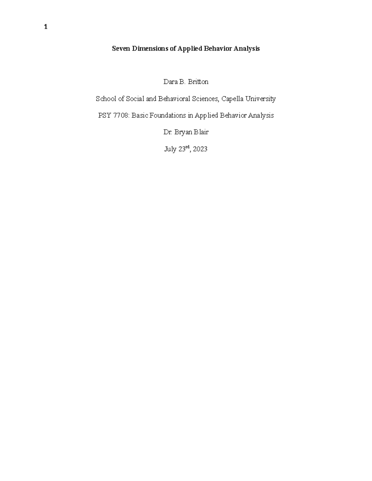 W02a2 PSY 7708 - Analyzing the Seven Dimensions of ABA - Studocu