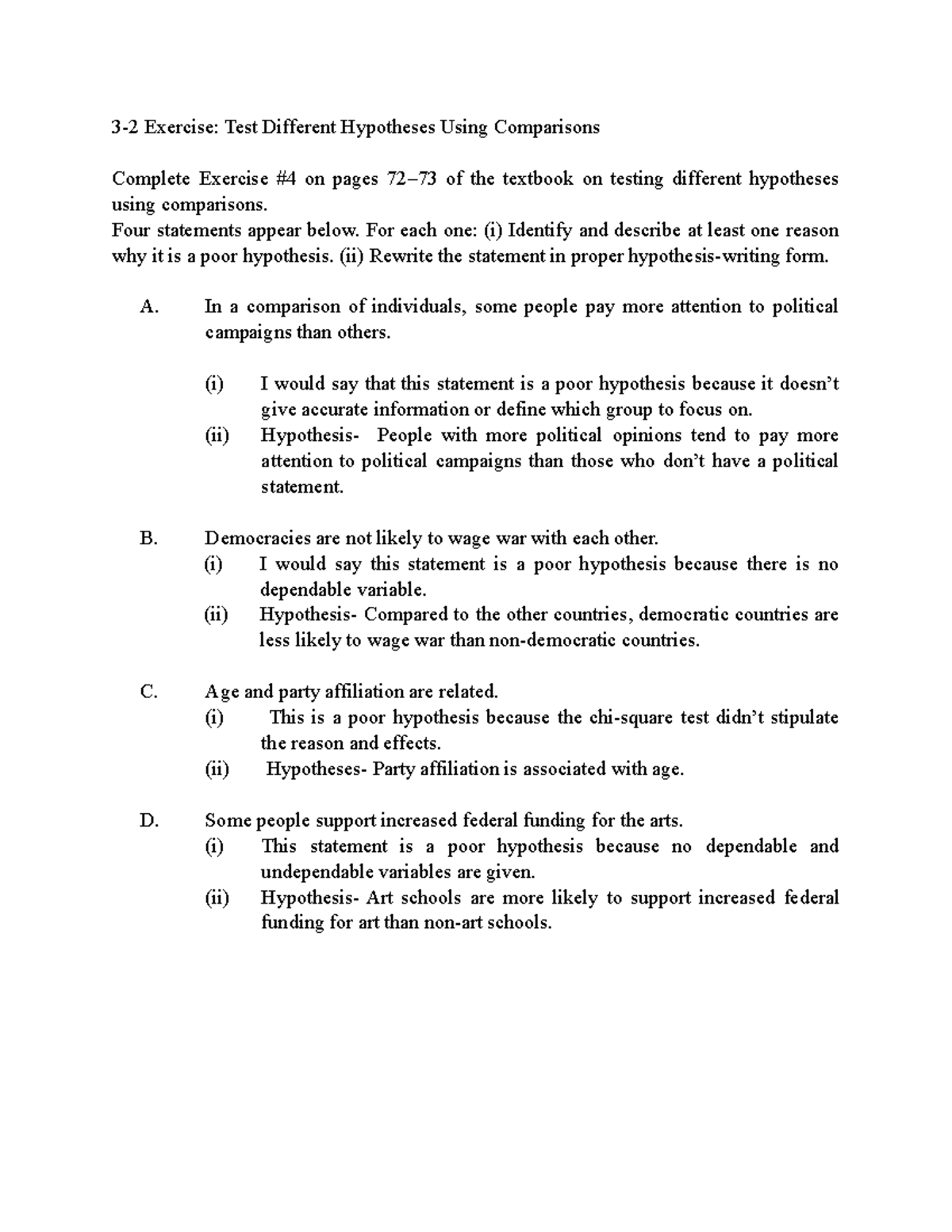 3-2 Exercise: Analyzing and Rewriting Poor Hypotheses - Studocu